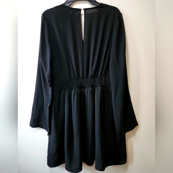 Black Size L Midi A-Line Dress with Waist Band V Neck Zipper Closure- BNWT - Picture 3 of 15
